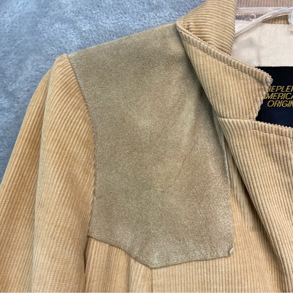 Vintage 70s Western Corduroy Leather Light Mustard Size S - Picture 4 of 11